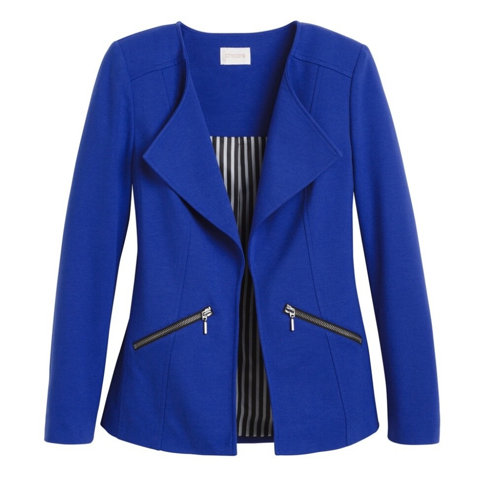 Chico's Cobalt Blue Open-Front Blazer with Zip Pockets